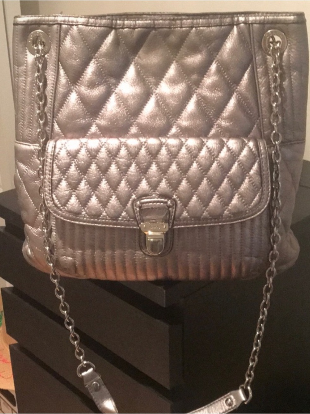 Coach Quilted Metallic Silver convertible Bag